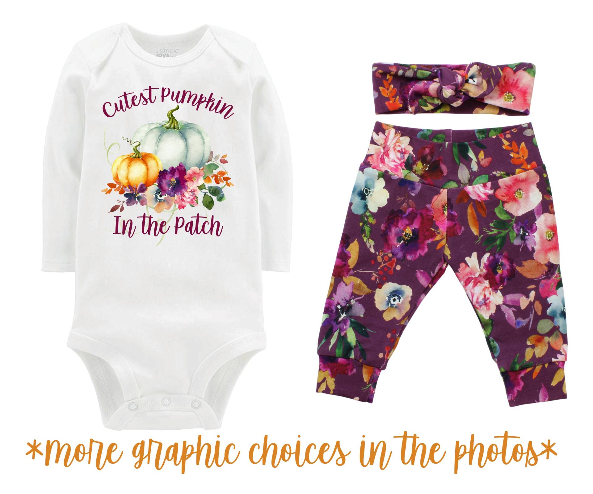 Mädchen Niedlichen Kürbis Im Patch Outfit Herbst Aquarell Blumen Yoga Leggings Stirnband Säugling Floral Kürbisse Mauve Orange Mint von TwoDreamsShop