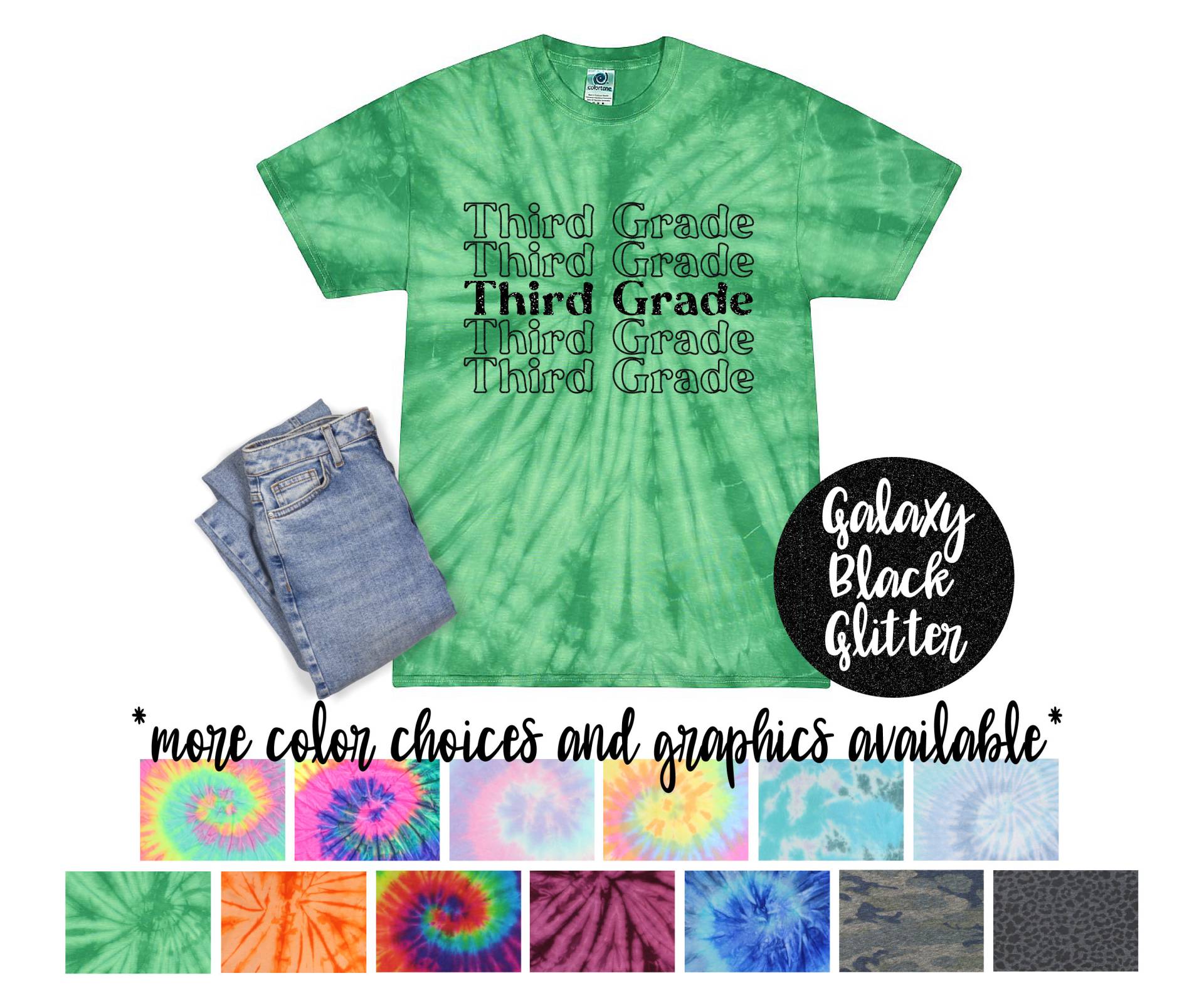 Mädchen Zurück Zur Schule Tie Dye Shirt Pastell Neon Minty Galaxie Helles Schwarz Glitzer Vinyl Regenbogen Erster Schultag von TwoDreamsShop