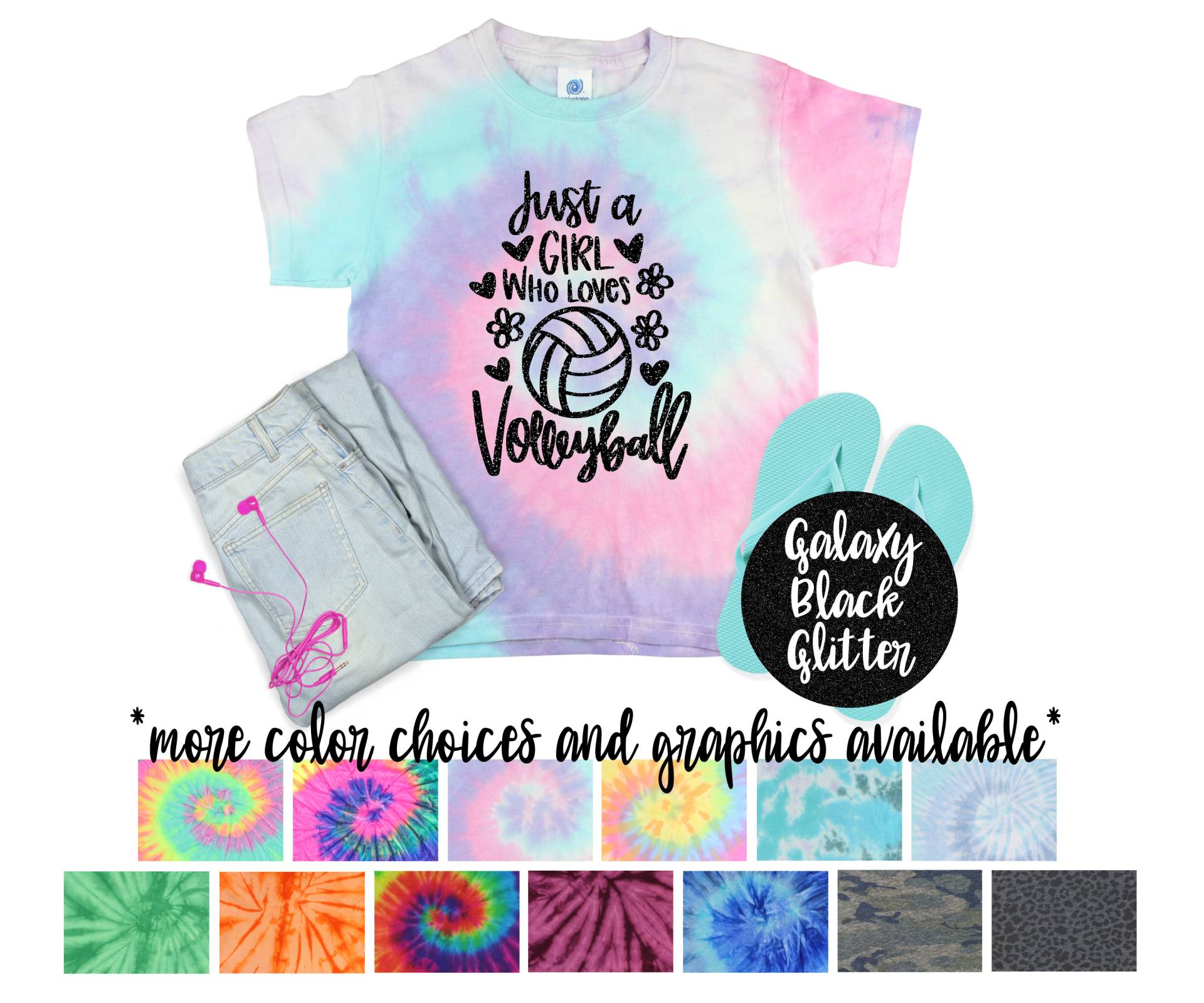 Nur Ein Mädchen, Das Lieben Beachvolleyball Tie Dye Shirt Galaxie Helles Schwarzes Glitzern Vinyl Liebesvolleyball-Mädchen Liebt von TwoDreamsShop