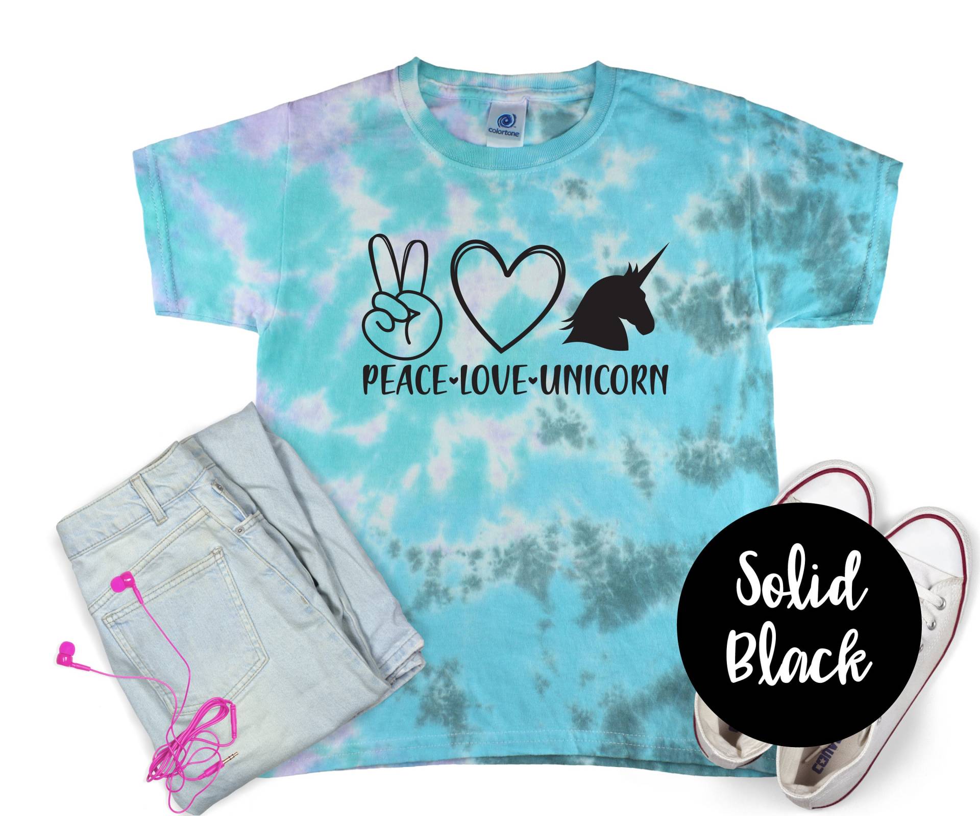 Peace Love Unicorns Tie Dye Shirt Solid Vinyl Einhorn Mädchen Einhörner von TwoDreamsShop