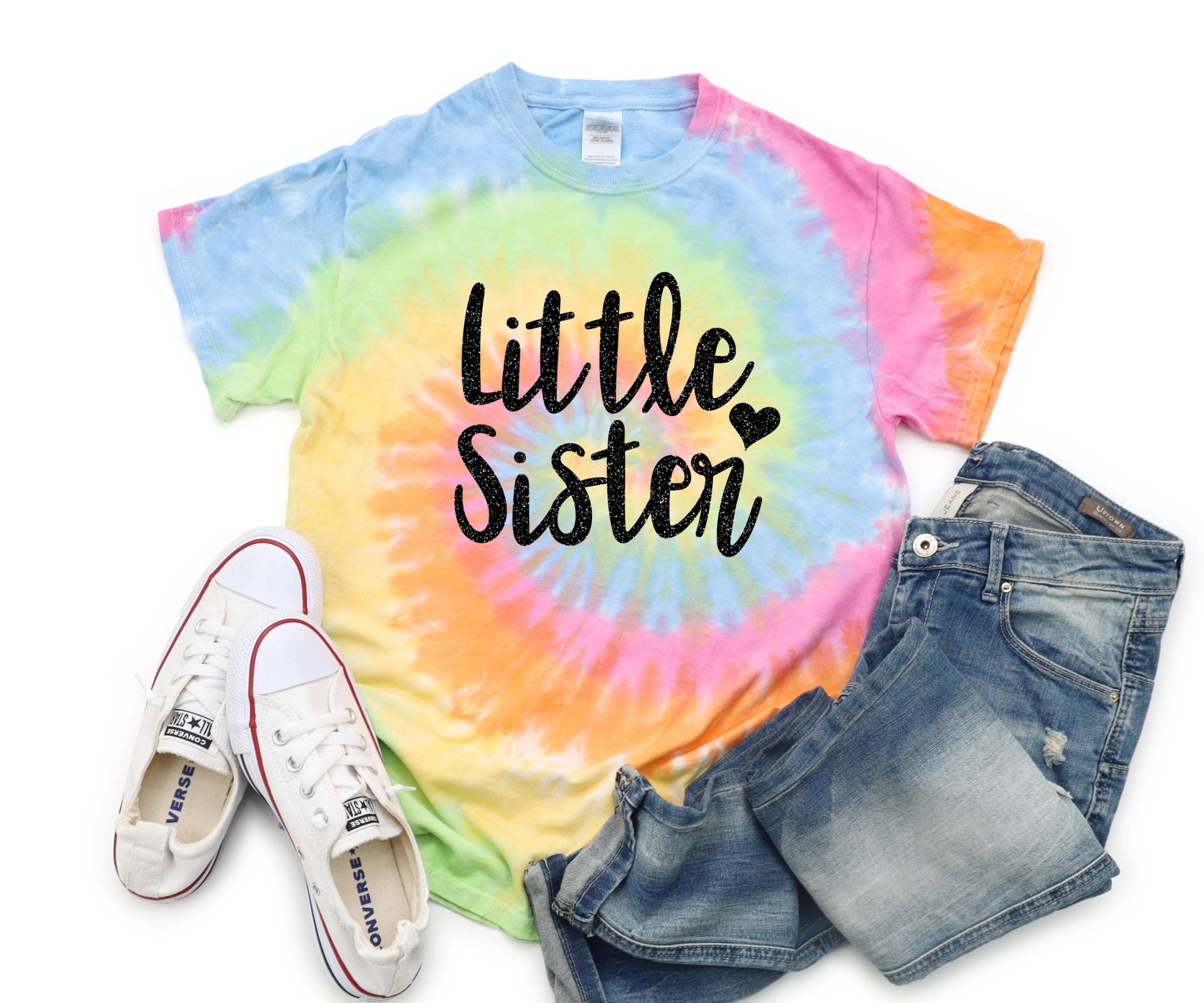 Schwesterchen Tie Dye Shirt Geburtstag Mädchen Minty Pastell Neon Regenbogen Erwachsene Größen Jugend Kleinkind Unisex T-Shirt von TwoDreamsShop