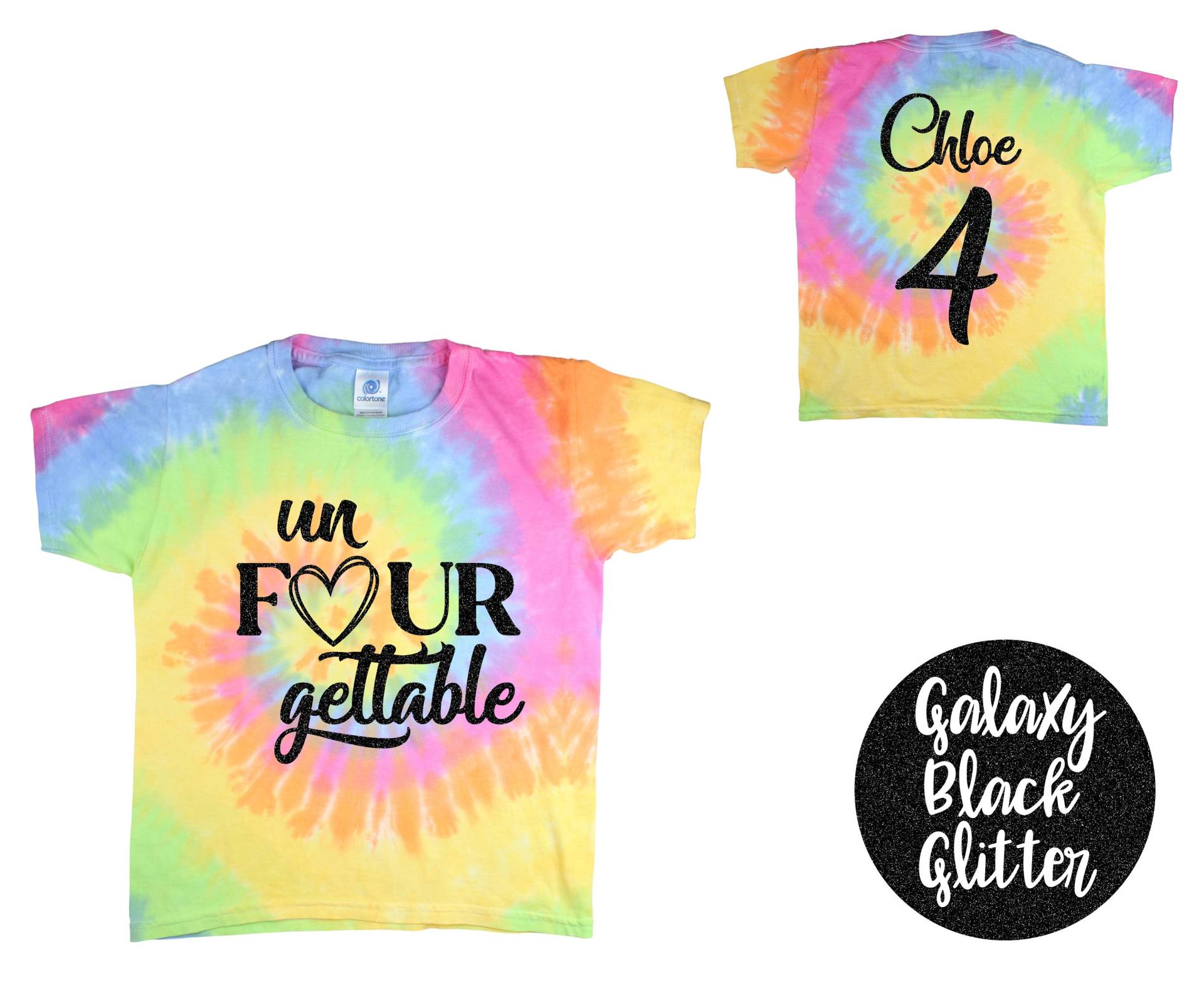 Un Vier Getable Mädchen Pfeil Geburtstag Tie Dye Shirt Schwarz Glitzer Vinyl Mädchen-Geburtstags-Shirt Kleinkind Geburtstags-Shirt von TwoDreamsShop