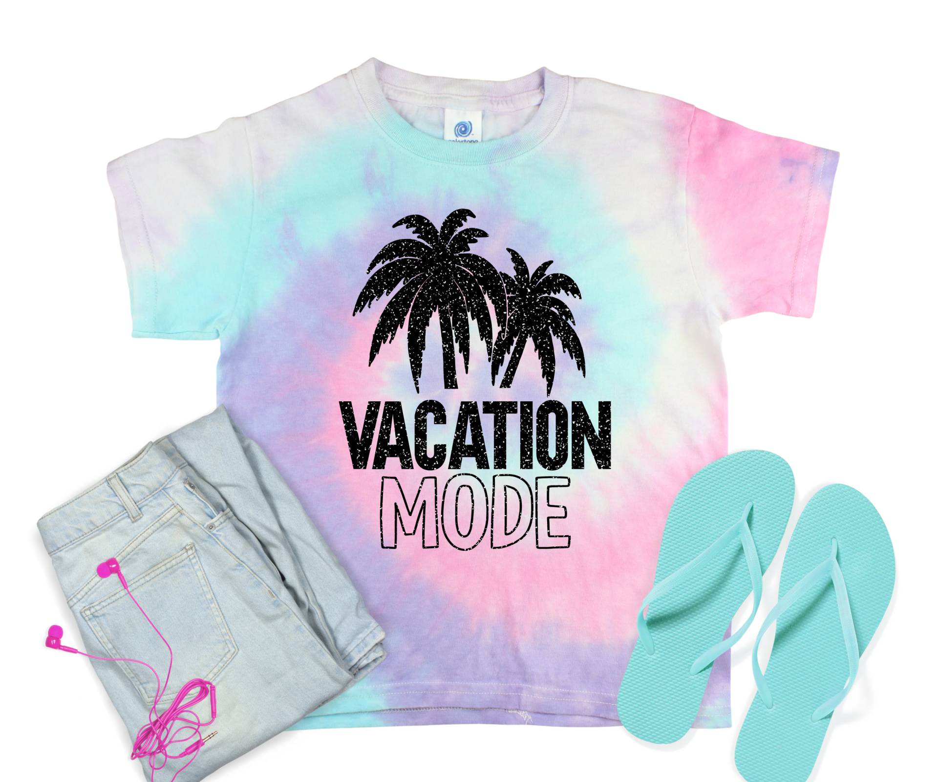 Urlaubs Mode Tie Dye Shirt Sommer Urlaub Strand Mädchen Schwarz Galaxy Glitter Vinyl Neon Pastell Jugend Erwachsene Größen von TwoDreamsShop