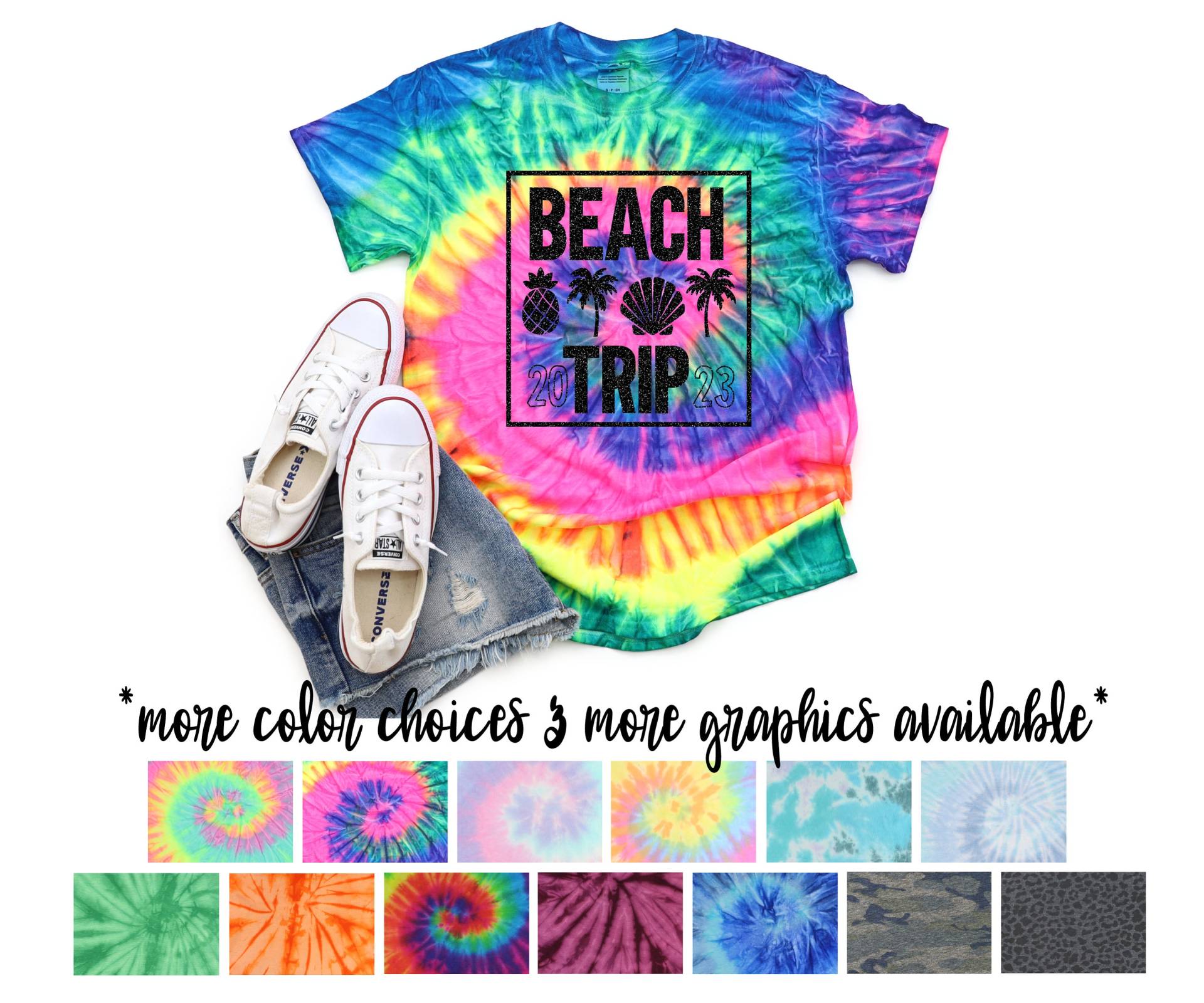 strand Reise Batiken Shirt Sommer Ferien Mädchen Galaxie Hell Schwarz Glitzer Vinyl Neon Pastell Road Trip von TwoDreamsShop