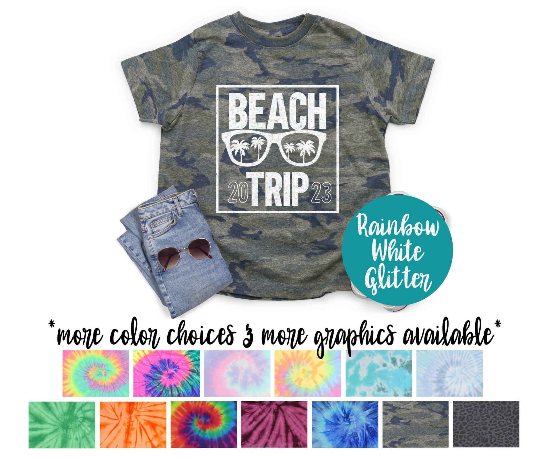 strand Reise Tie Dye Shirt Sommer Urlaub Mädchen Weiß Regenbogen Glitzer Vinyl Neon Pastell Kleinkind Erwachsene Größen von TwoDreamsShop