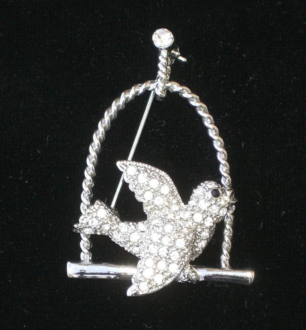 Brosche - Strass Vogel Auf Schaukel Vintage Brosche - Strass Vogel Auf Schaukel Vintage von TwoGoodEggs