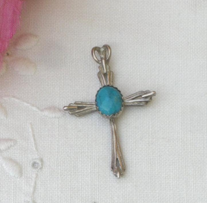 Kreuz - Türkis in Sterling Silber Vintage von TwoGoodEggs