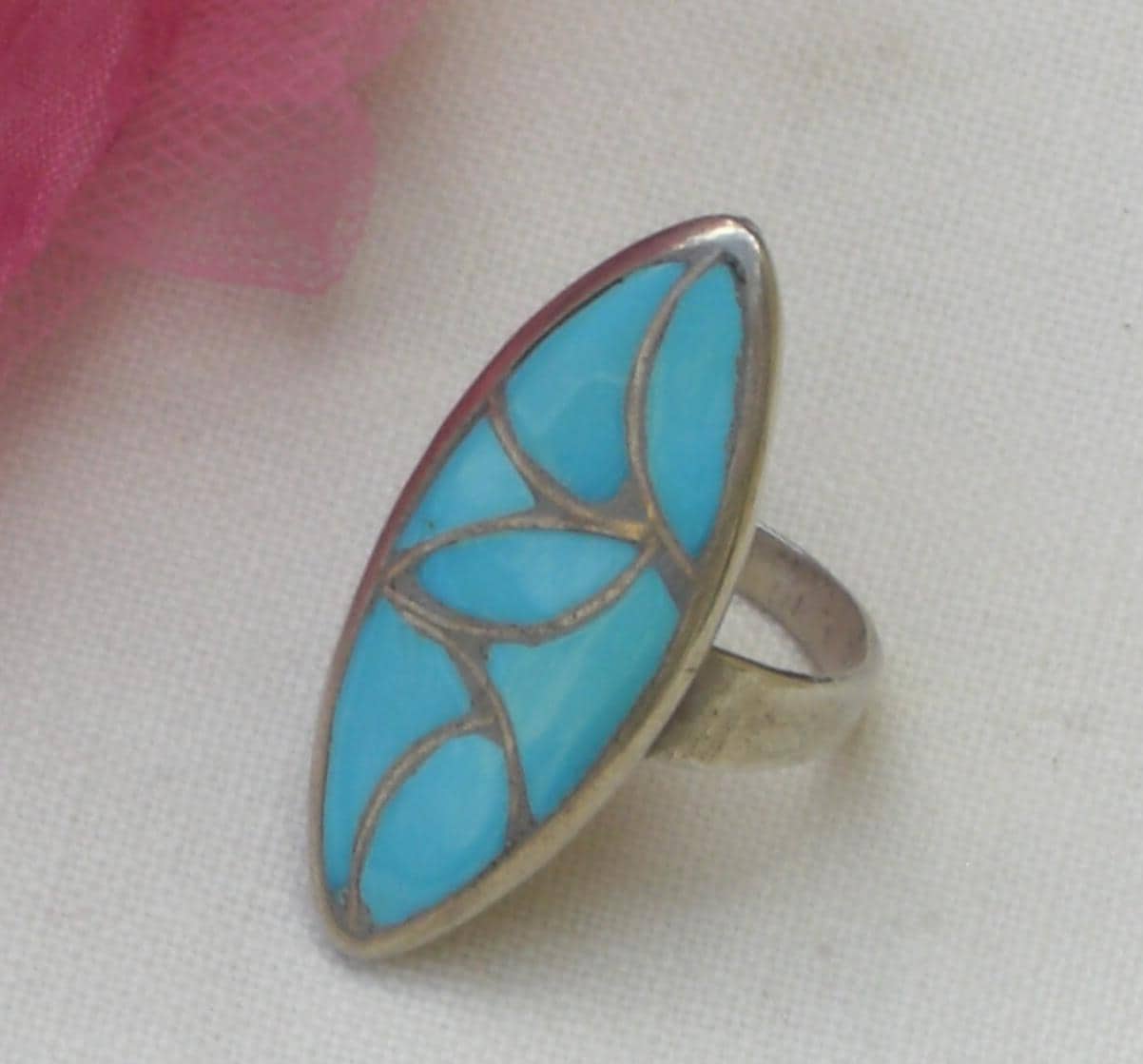 Türkis Ring in Sterling Silber - Mosaik Muster Dezember Geburtsstein Vintage Versandkostenfrei von TwoGoodEggs