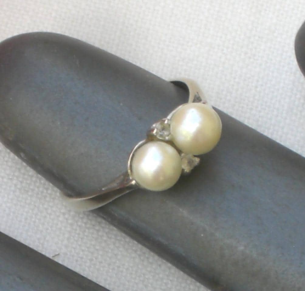 Vintage 10K Gold Perle & Diamant Ring - Größe 8, 5 von TwoGoodEggs