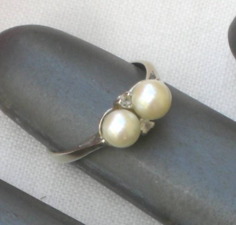 Vintage 10K Gold Perle & Diamant Ring - Größe 8, 5 von TwoGoodEggs