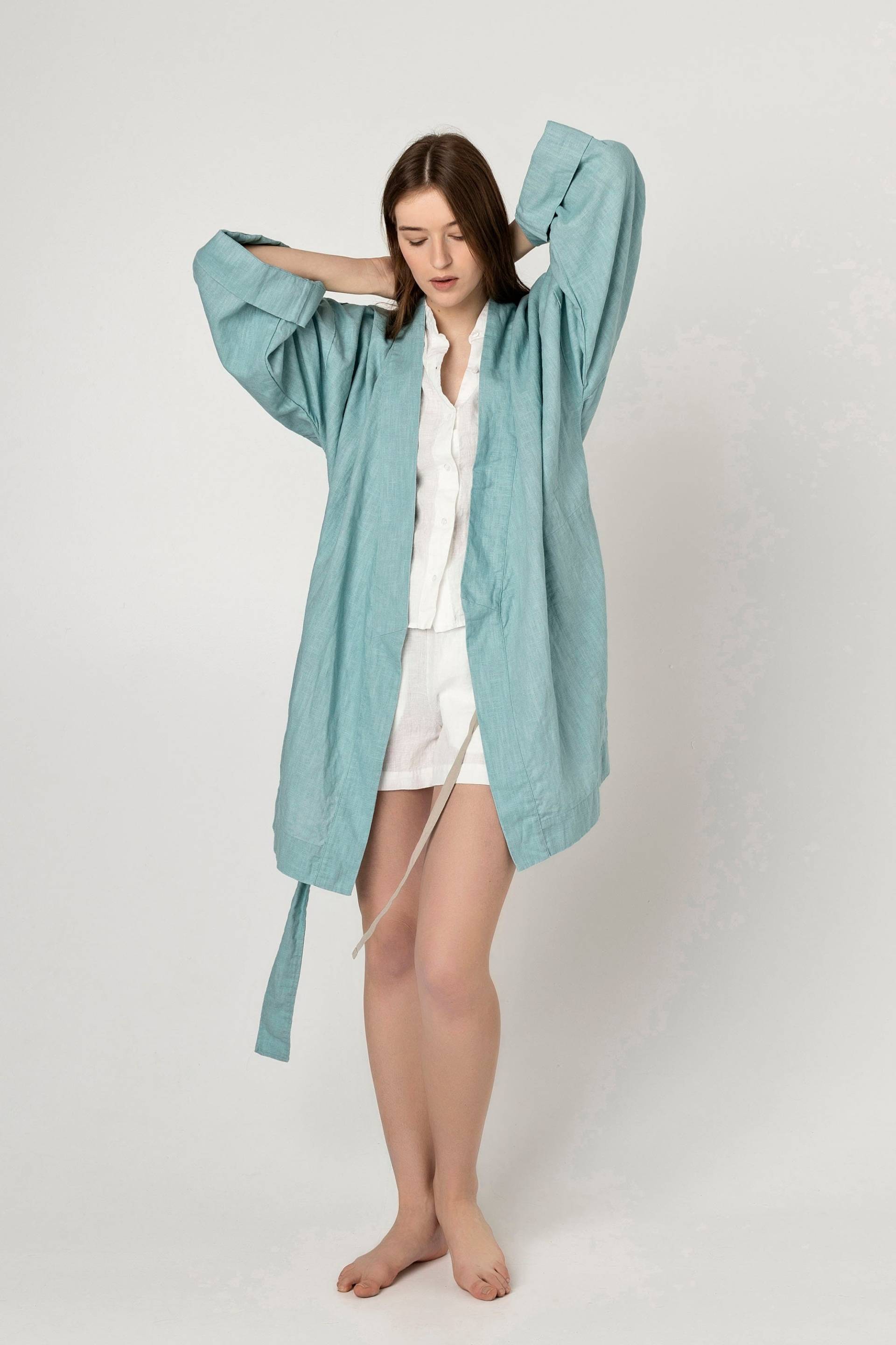Kyoto Kimono-Jacke Aus Leinen, Kimono-Robe Weichem Stay Home Loungewear, Kleidung in Lin D'été, Robe De Chambre En Lin, Unisex-Kleidung von TwoLINEN