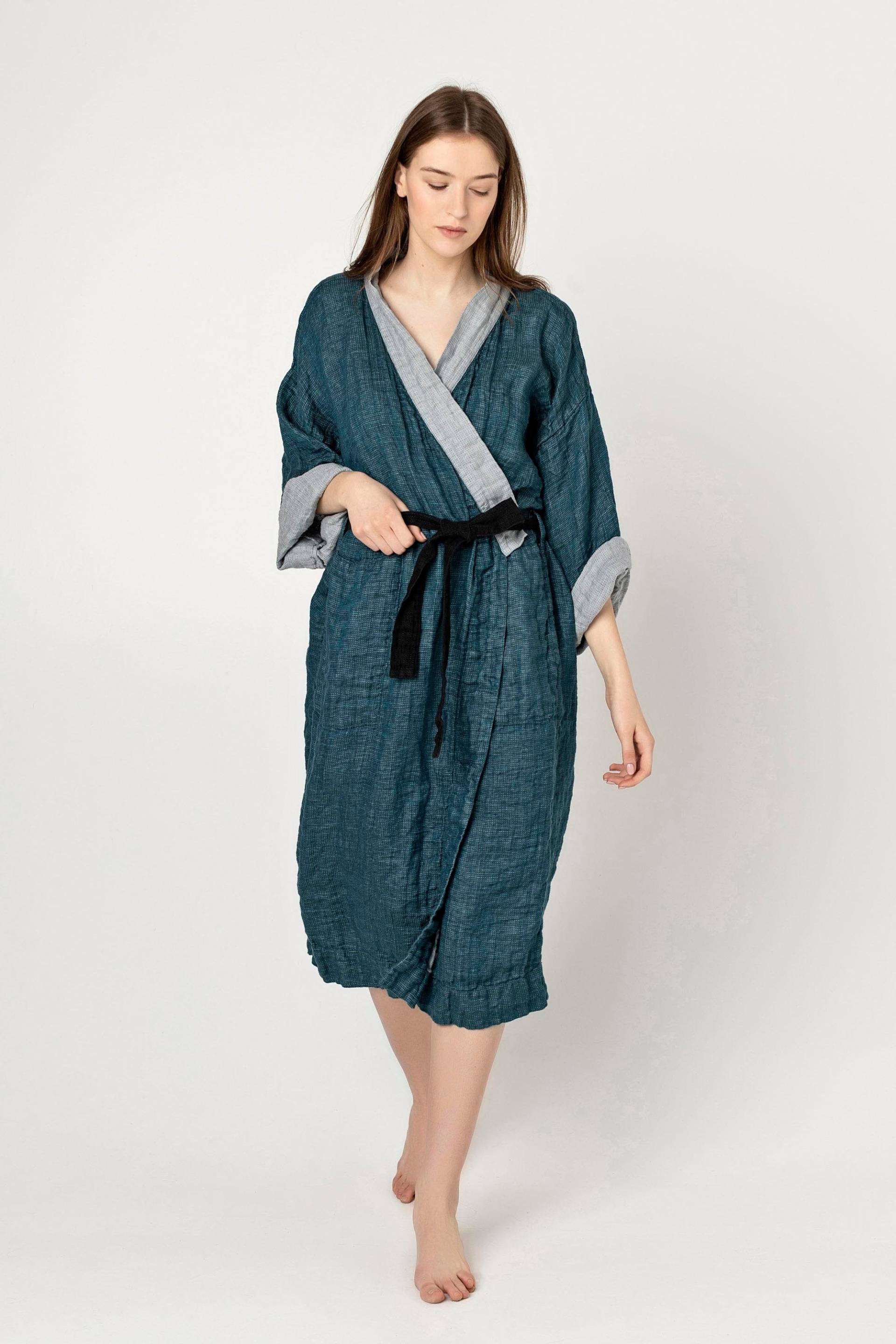 Nagoya Kimono Bademantel Aus Naturleinen, Peeignoir Und Pur Lin, Lin Pour Femme, Stilvolle Homewear von TwoLINEN