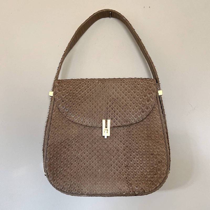 I Magnin Vintage Python Verstellbare Gurt Handtasche Camel Rare 1960Er Jahre von TwoOldGals