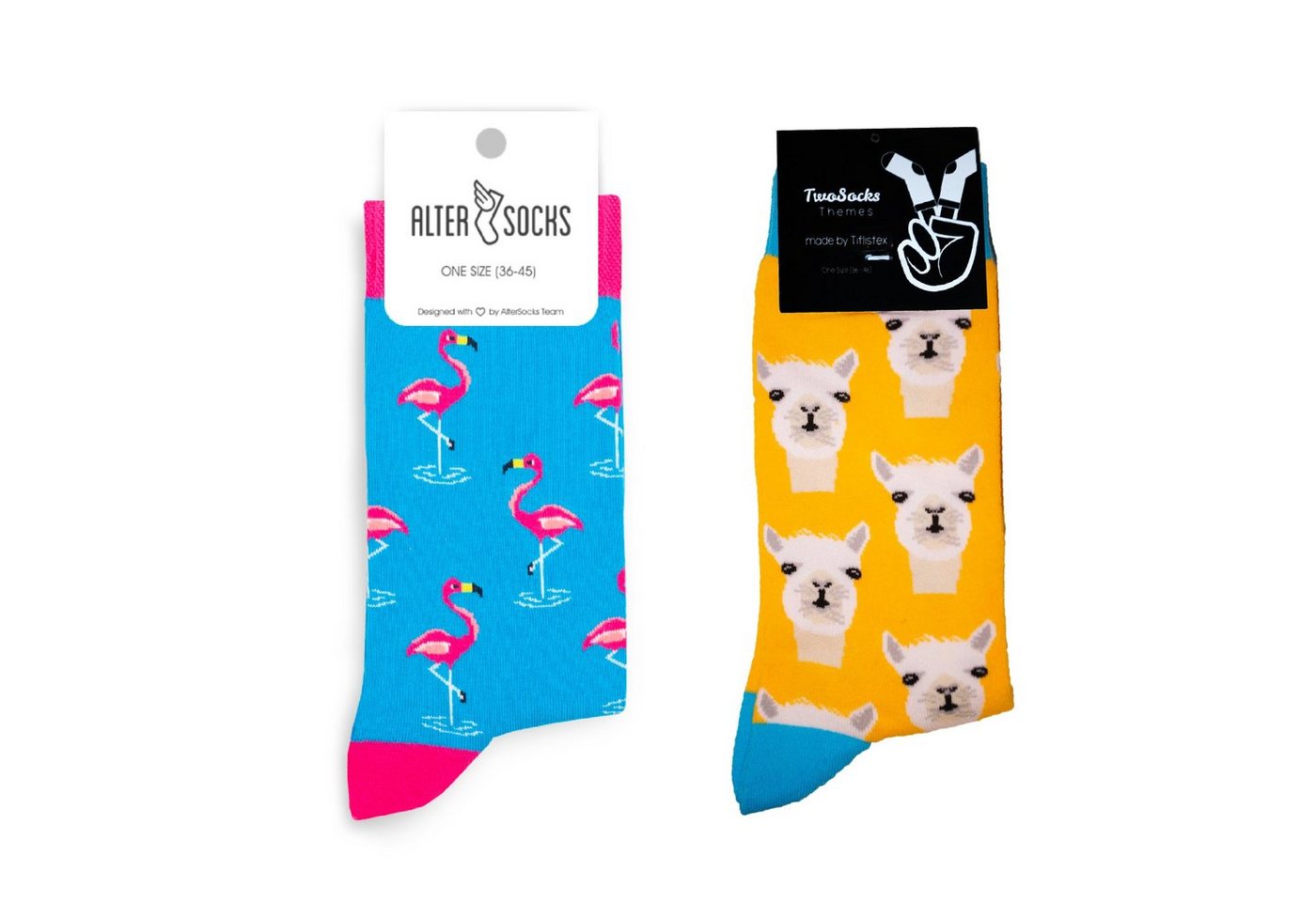 TwoSocks Freizeitsocken Alpaka Socken und Flamingo Socken für Damen und Herren, Einheitsgröße (2 Paar) von TwoSocks