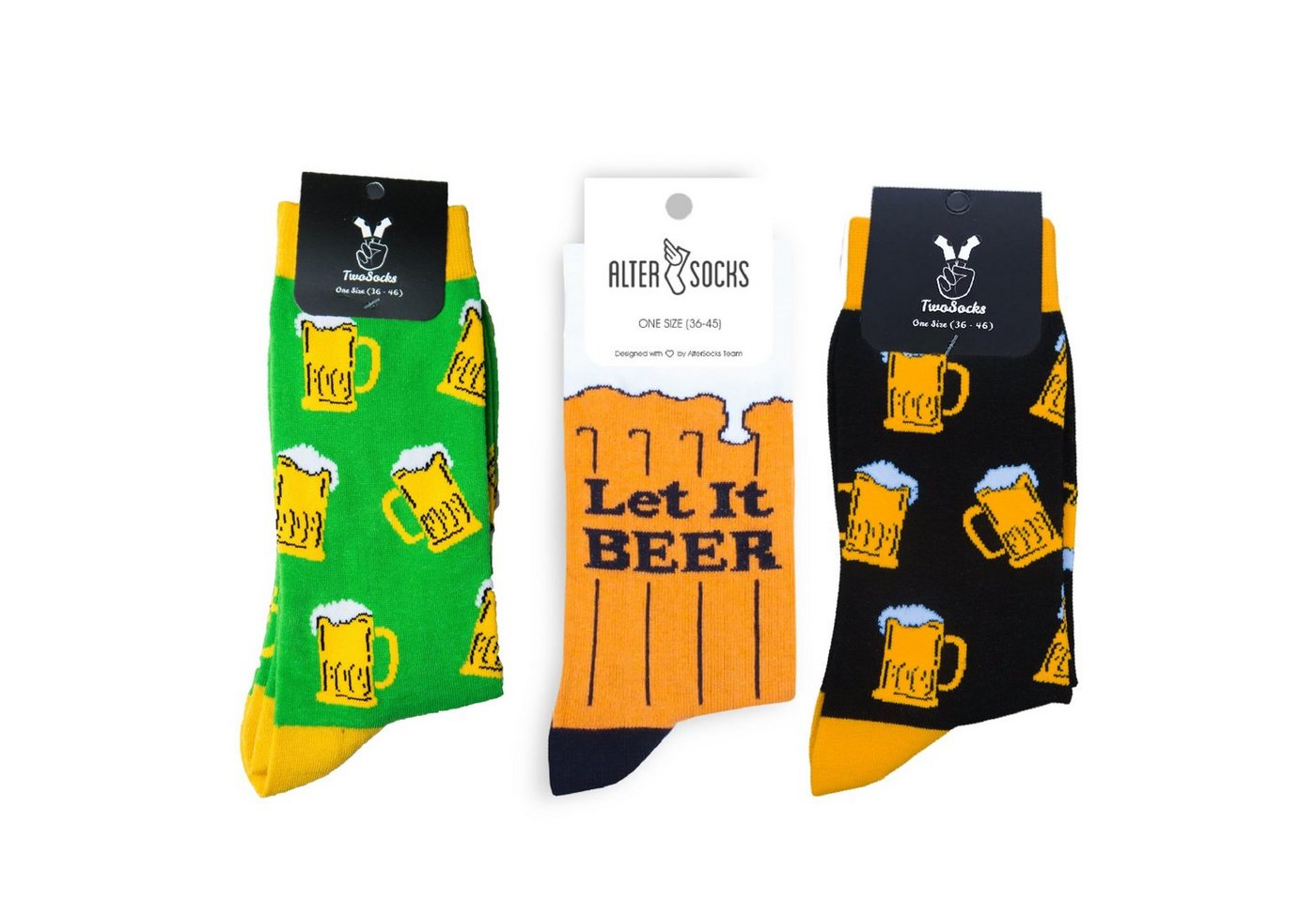 TwoSocks Freizeitsocken Bier Socken Herren & Damen lustige Socken, Baumwolle, Einheitsgröße (3 Paar) von TwoSocks