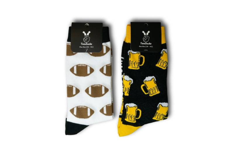 TwoSocks Freizeitsocken Lustige Socken Bier Socken + Football Socken, Einheitsgröße (Set, 2 Paar) 2er-Pack von TwoSocks