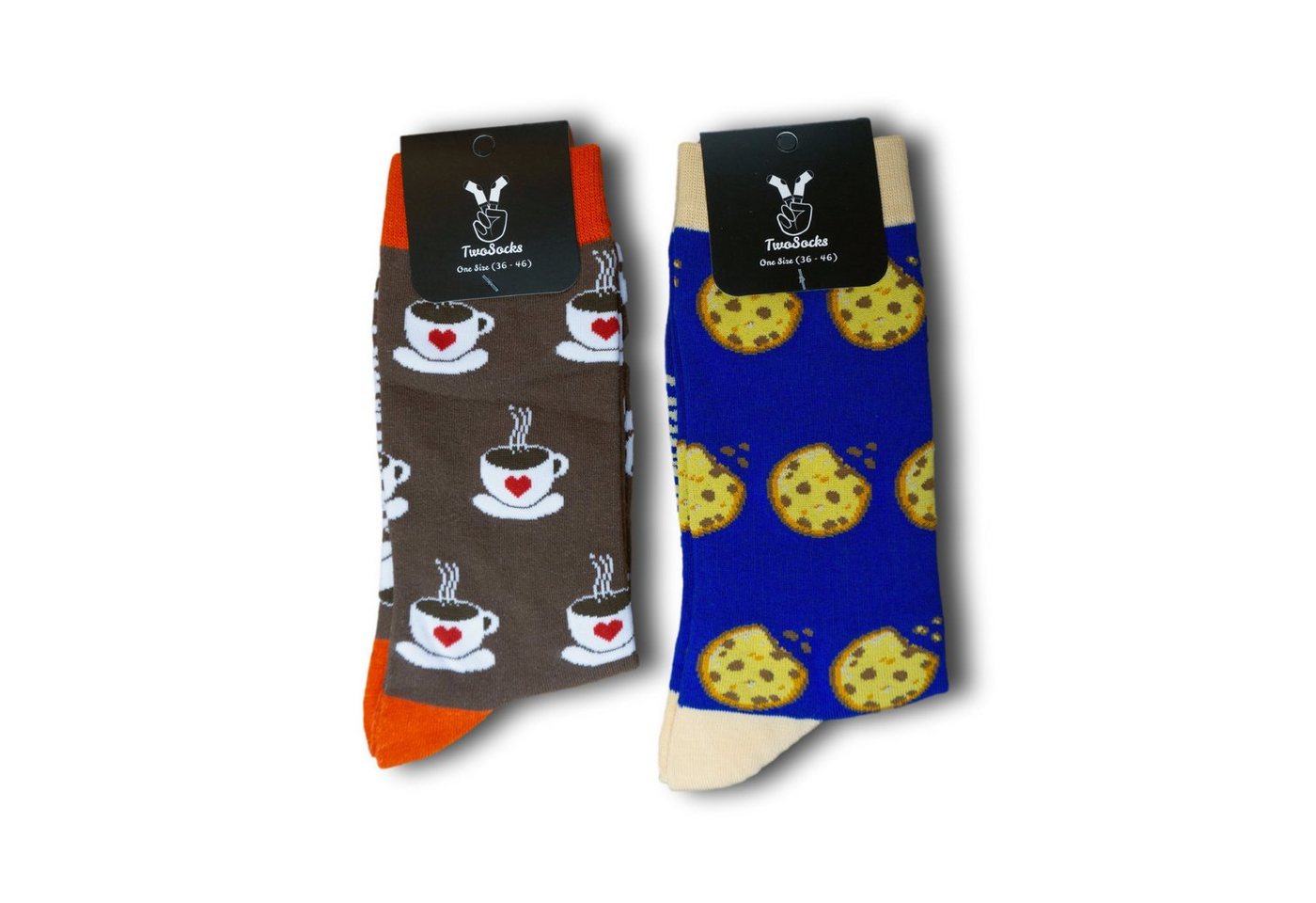 TwoSocks Freizeitsocken Lustige Socken Kaffee + Cookie Motivsocken Damen, Herren Einheitsgröße (Set, 2 Paar) 2er-Pack von TwoSocks