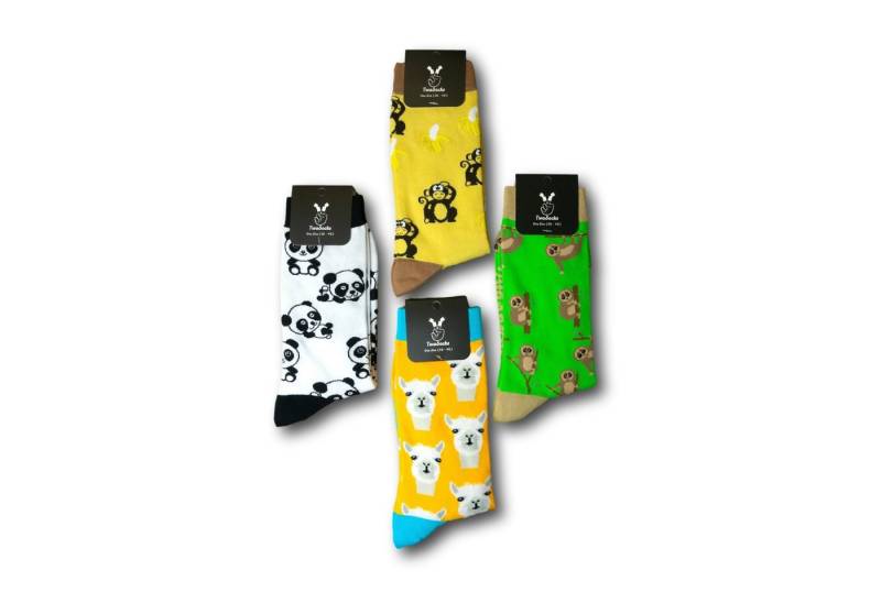 TwoSocks Freizeitsocken Lustige Socken Alpaka, Faultier, Panda Socken 4-Paar Einheitsgröße (Set, 4 Paar) 4er-Pack von TwoSocks