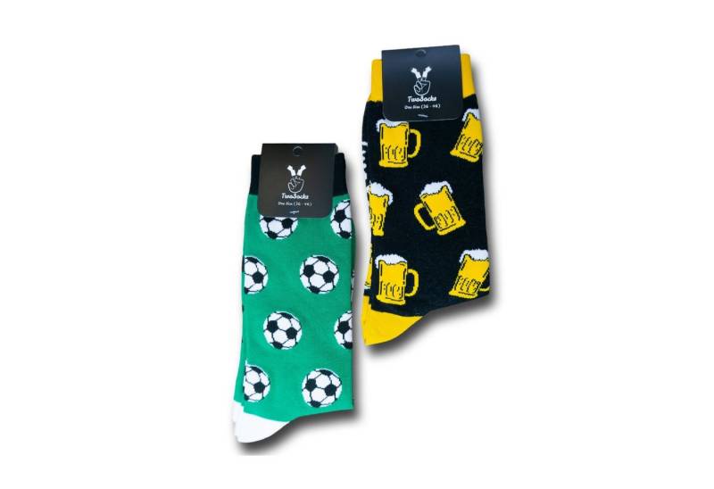 TwoSocks Freizeitsocken Lustige Socken Bier Socken schwarz Fußball Socken, Einheitsgröße (2 Paar) 2er-Pack von TwoSocks