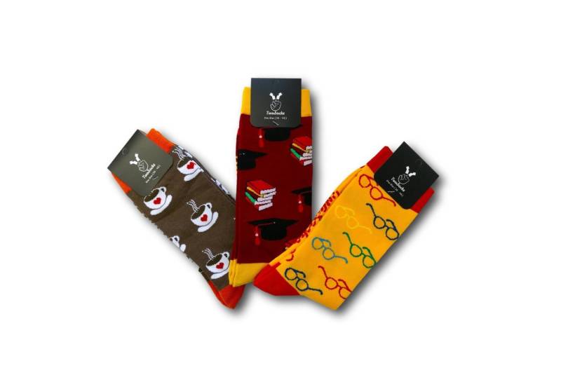 TwoSocks Freizeitsocken Lustige Socken mit Studenten, Brille, Kaffee Motiv, Einheitsgröße (Set, 3 Paar) 3er Pack von TwoSocks
