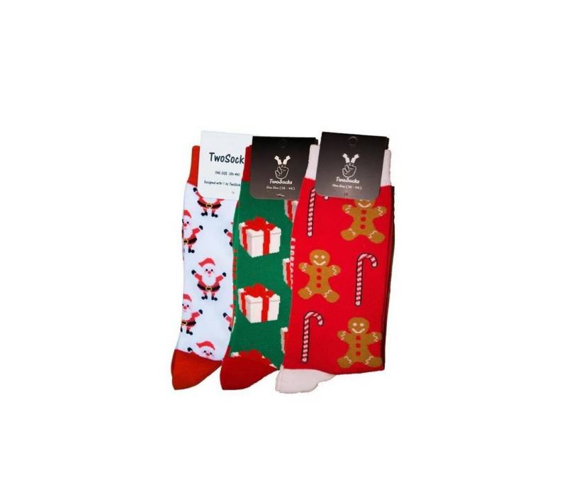 TwoSocks Freizeitsocken Lustige Weihnachtssocken 3 Paar Weihnachtsmann Socken, Einheitsgröße (3 Paar) 3er-Pack von TwoSocks