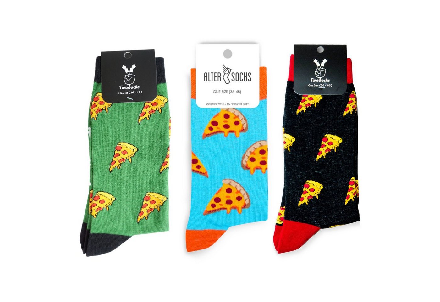 TwoSocks Freizeitsocken Pizza Socken Herren & Damen lustige Socken, Baumwolle, Einheitsgröße (3 Paar) von TwoSocks