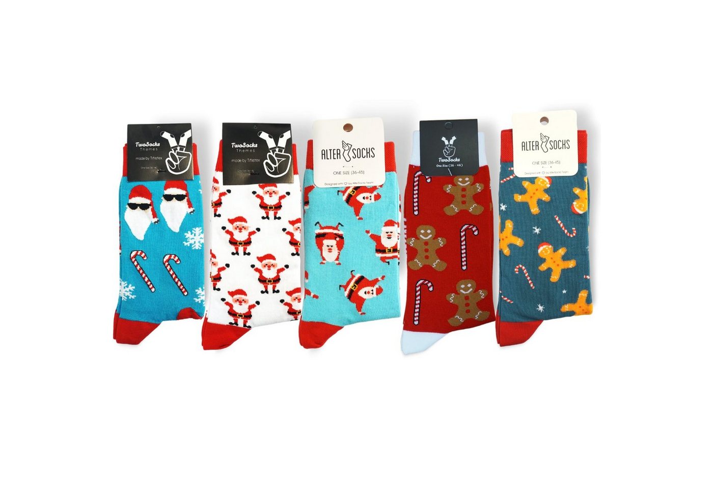 TwoSocks Freizeitsocken Weihnachtssocken Damen und Herren, Weihnachtsgeschenke Einheitsgröße (5 Paar) von TwoSocks