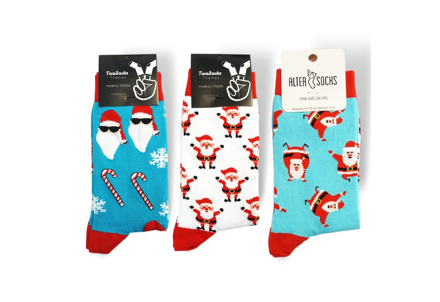 TwoSocks Freizeitsocken Weihnachtssocken Damen und Herren lustige Santa Socken Einheitsgröße (3 Paar) von TwoSocks