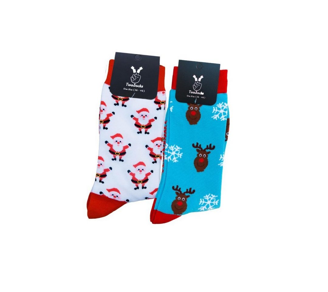 TwoSocks Freizeitsocken Weihnachtssocken Damen & Herren witzige Socken, Einheitsgröße (Set, 2 Paar) 2er-Pack von TwoSocks