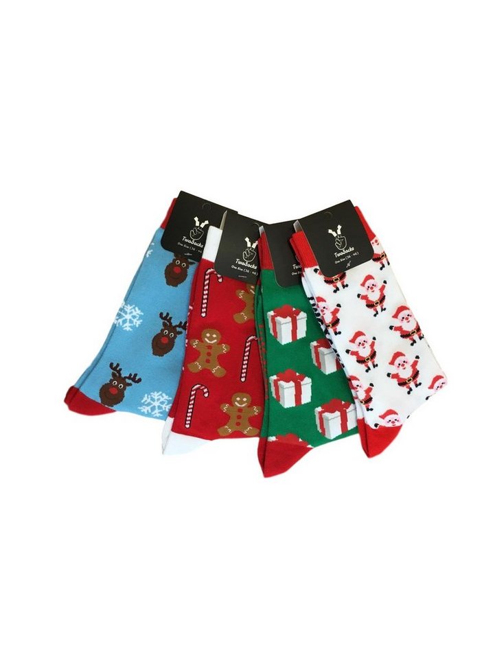 TwoSocks Freizeitsocken Weihnachtssocken Set Damen & Herren witzige Socken, Einheitsgröße (4 Paar) 4er-Pack von TwoSocks