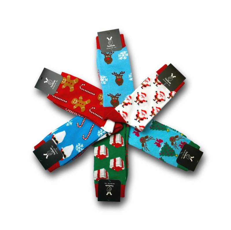TwoSocks Freizeitsocken Weihnachtssocken lustige Socken Weihnachtsmann, Santa, Einheitsgröße (6 Paar) 6er Pack von TwoSocks