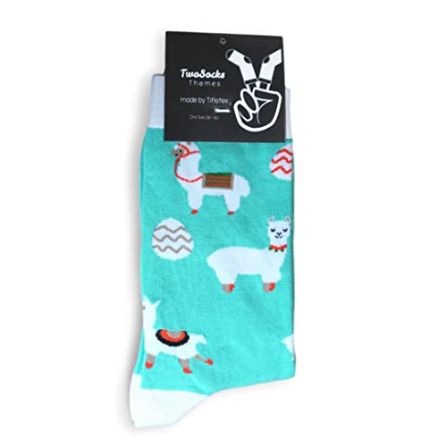 TwoSocks Ostern Socken Alpaka Socken Gute Laune Socken für Damen & Herren Baumwolle, Einheitsgröße Ostern Geschenke (Oster Alpaka) von TwoSocks