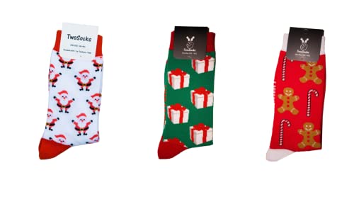 TwoSocks Weihnachtsmann Lebkuchen Geschenk Socken Herren & Damen lustige und witzige Strümpfe als Geschenk, Baumwolle, Einheitsgröße von TwoSocks