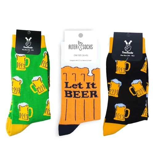 TwoSocks Weihnachtsmann Socken Herren & Damen lustige und witzige Strümpfe als Geschenk, Baumwolle, Einheitsgröße (Bier Liebe) von TwoSocks