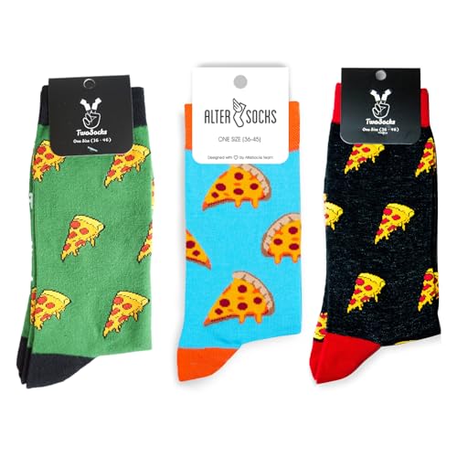 TwoSocks Weihnachtsmann Socken Herren & Damen lustige und witzige Strümpfe als Geschenk, Baumwolle, Einheitsgröße (Pizza Liebe) von TwoSocks