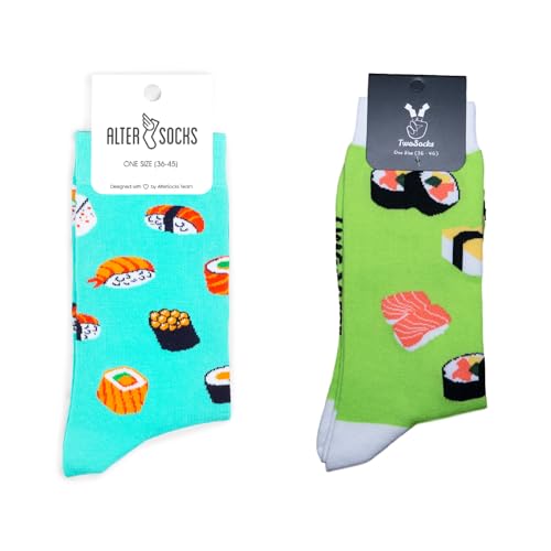 TwoSocks Weihnachtsmann Socken Herren & Damen lustige und witzige Strümpfe als Geschenk, Baumwolle, Einheitsgröße (Sushi Liebe) von TwoSocks