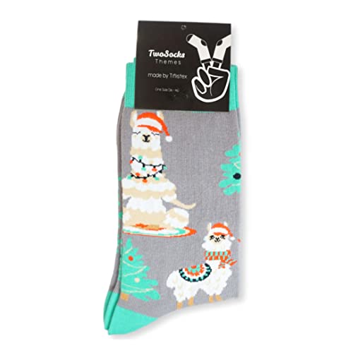 TwoSocks Weihnachtssocken Alpaka Socken Weihnachtssocken Damen und für Herren Weihnachtssocken Unisex One Size (Weihnachts-Alpaka) von TwoSocks