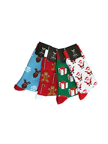 TwoSocks Weihnachtssocken Geschenk-Set | Damen & Herren | Santa–Lebhuchen – Geschenk – Rentier | Einheitsgröße von TwoSocks