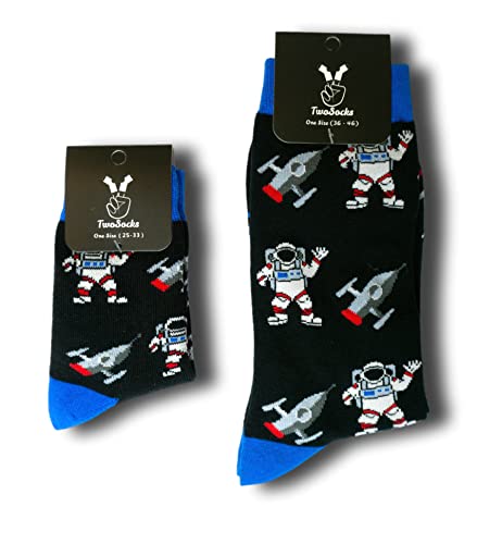 TwoSocks lustige Socken | Astronaut Socken, Vater Sohn Partnerlook, Mama Kind Partnerlook, 2x Socken Set, Einheitsgröße von TwoSocks