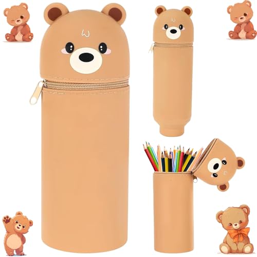 TwoduYoo Super weiches Federmäppchen, Kawaii (Kleiner Braunbär) Federmäppchen aus Silikon, wasserdicht und superweich, 22cm Max Höhe, Soft Pencil Case von TwoduYoo