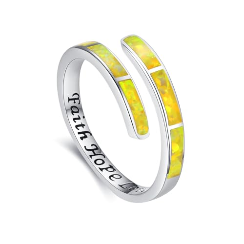 Glaube Liebe Hoffnung Ring 925 Sterling Silber Gelb Opal Ring Verstellbare Ringe Opal Schmuck für Frauen Mädchen Geburtstag von Twoowl