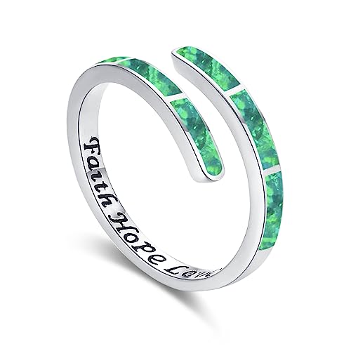 Glaube Liebe Hoffnung Ring 925 Sterling Silber Grün Opal Ring Verstellbare Ringe Opal Schmuck für Frauen Mädchen Geburtstag von Twoowl