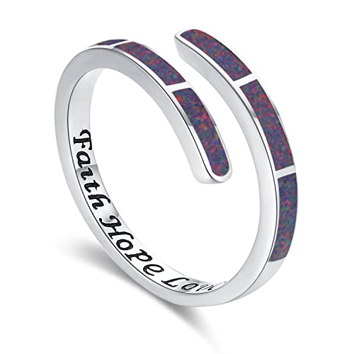 Glaube Liebe Hoffnung Ring 925 Sterling Silber Rötlich Schwarz Opal Ring Verstellbare Ringe Opal Schmuck für Frauen Mädchen Geburtstag von Twoowl