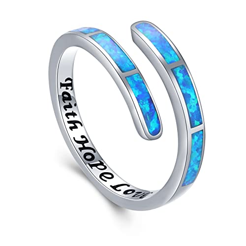 Glaube Liebe Hoffnung Ring Blauer Opal Ring 925er Sterling Silber Verstellbarer Ringe Damen Opal Schmuck für Frauen Mädchen Geburtstag von Twoowl