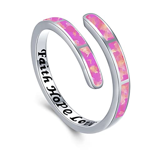 Glaube Liebe Hoffnung Ring Rosa Opal Ring 925er Sterling Silber Verstellbarer Ringe Damen Opal Schmuck für Frauen Mädchen Geburtstag von Twoowl