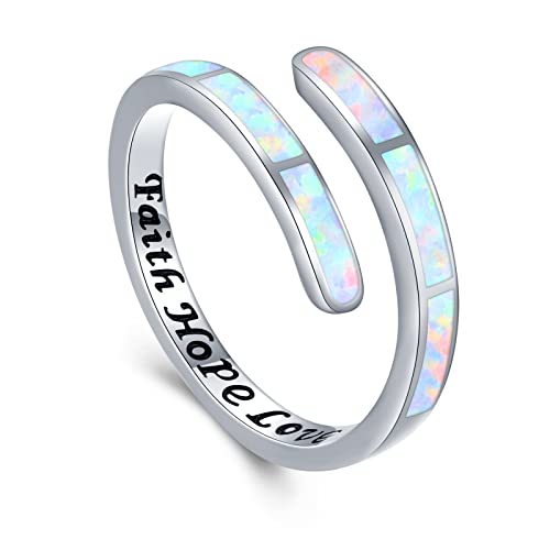Glaube Liebe Hoffnung Ring Weiß Opal Ring 925er Sterling Silber Verstellbarer Ringe Damen Opal Schmuck für Frauen Mädchen Geburtstag von Twoowl