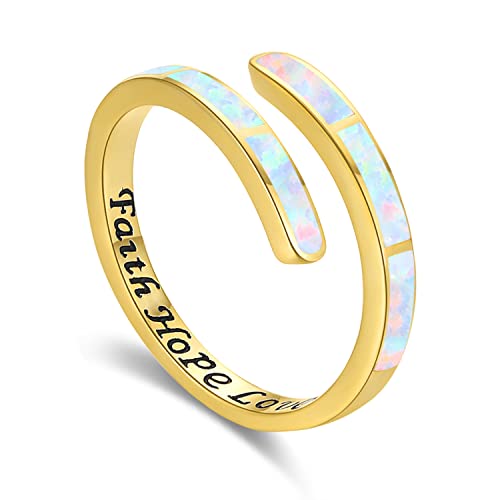Glaube Liebe Hoffnung Ring Weißer Opal Ring 925er Sterling Silber Gold Verstellbare Ringe Opal Schmuck für Frauen Mädchen Geburtstag von Twoowl