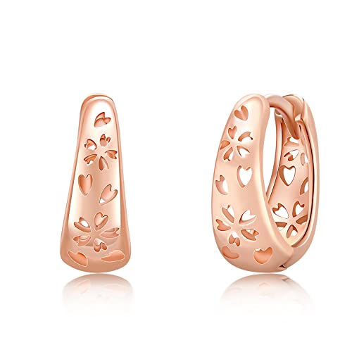 Kirschblüten-Huggie-Ohrringe Sterlingsilber Roségold durchbrochen Sakura breite Creolen Schmuck Geschenk Muttertag Geburtstag für Frauen und Mädchen von Twoowl