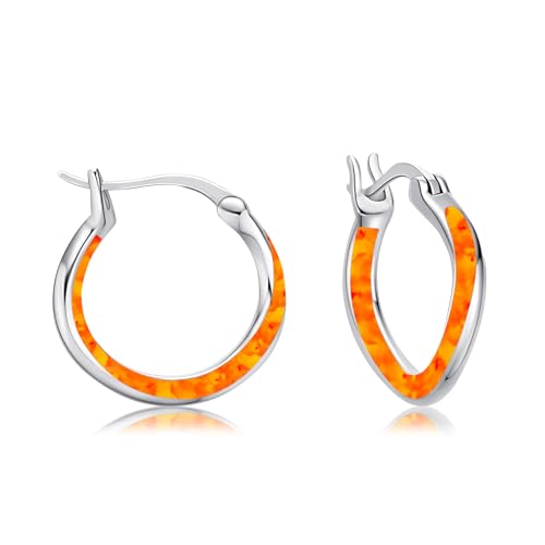 Opal Ohrringe 925er Sterlingsilber Orange Opal Creolen Huggie Ohrringe Opal Schmuck Geschenke für Damen Frauen Mädchen von Twoowl