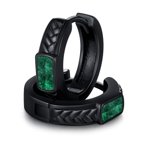 Schwarze Ohrringe 925er Sterlingsilber Schwarze Huggie Creolen Malachit Kies Ohrring Punk Schmuck Geschenke für Frauen Männer von Twoowl